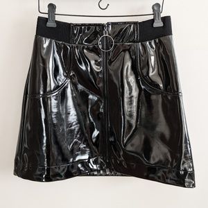 Black Vinyl Zip-Up Mini Skirt